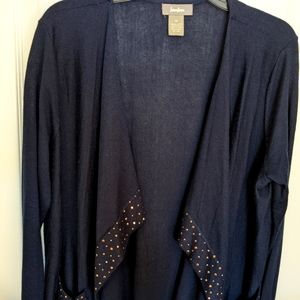 Neiman Marcus Blue Waterfall Cardigan w/ Copper Beading edge Like New-Med